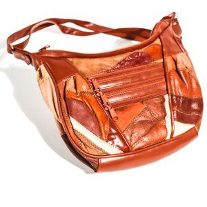VTG Quilted Leather Baguette 80’s Satchel Purse PU Patchwork Hobo Zippered Bag